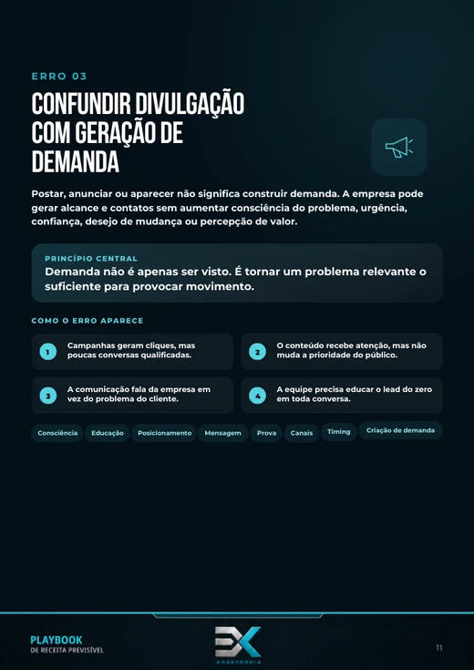 Página do erro 3: confundir divulgação com geração de demanda