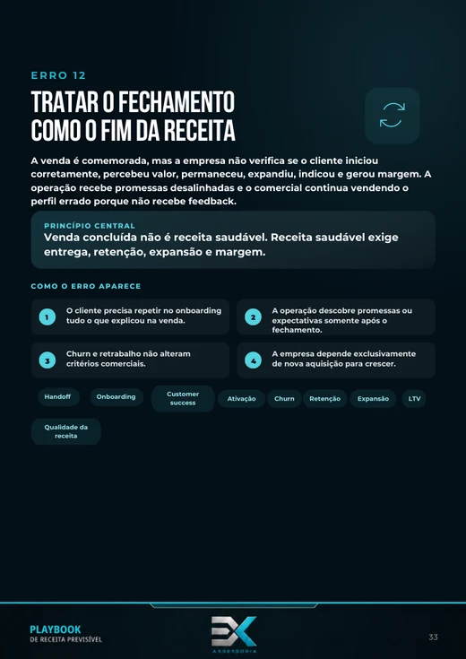 Página do erro 12: tratar o fechamento como o fim da receita